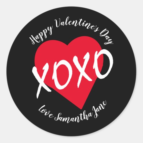 Red Heart XOXO Valentines Day Modern Black Classic Round Sticker