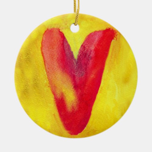 Red heart Yellow background  Ornament