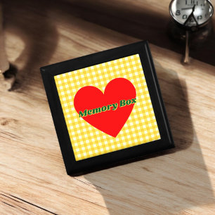 Red Heart Yellow Gingham Pattern Valentine's Day Gift Box