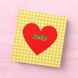 Red Heart Yellow Gingham Valentine's Day 3 Ring Binder
