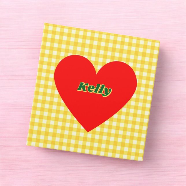 Red Heart Yellow Gingham Valentine's Day 3 Ring Binder (Creator Uploaded)