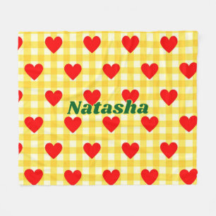 Red Heart Yellow Gingham Valentine's Day Gift Fleece Blanket