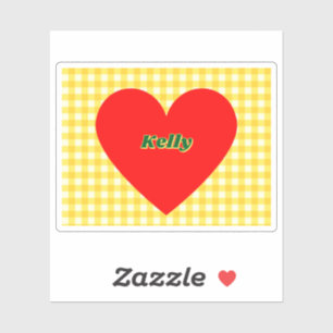 Red Heart Yellow Gingham Valentine's Day Sticker
