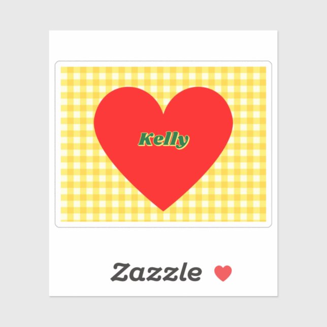 Red Heart Yellow Gingham Valentine's Day Sticker (Sheet)