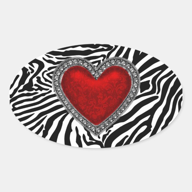 Red Heart Zebra Envelope Seal Party Favor Labels (Front)