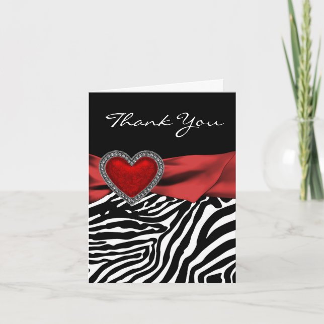 Red Heart Zebra Thank You Cards (Front)