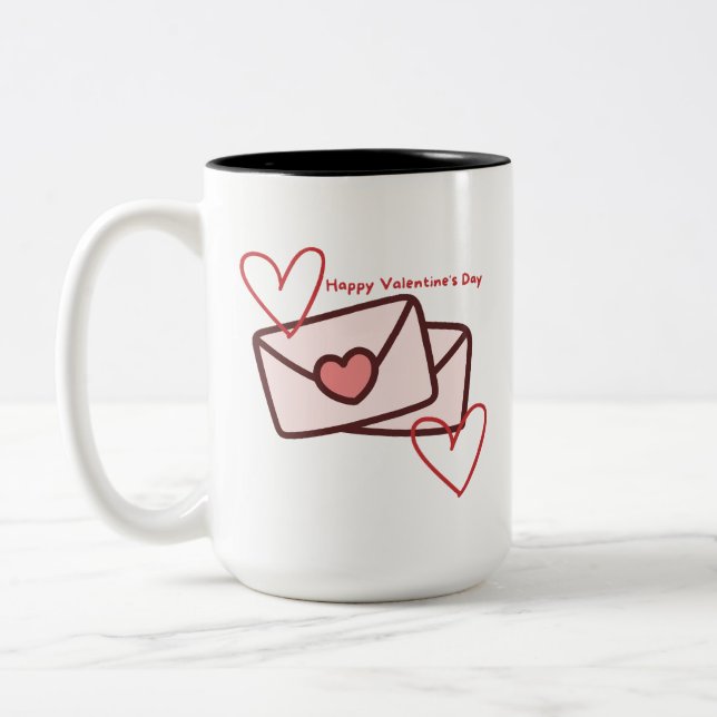 Red Hearth Happy Valentine's Day Two-Tone Coffee Mug (Left)