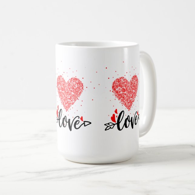 Red hearth Love modern typography Coffee Mug (Front Right)
