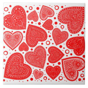 Red Hearts All Over Pattern Ceramic Tile
