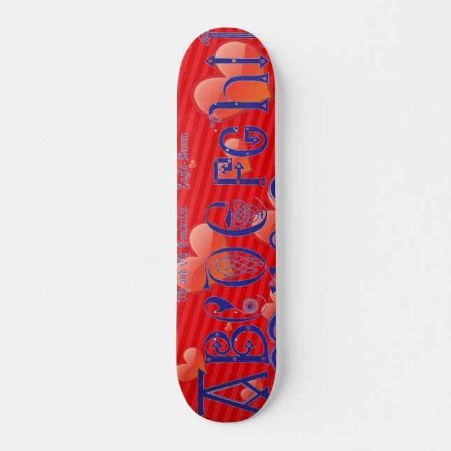 Red Hearts Alphabet Skateboard Deck (Front)
