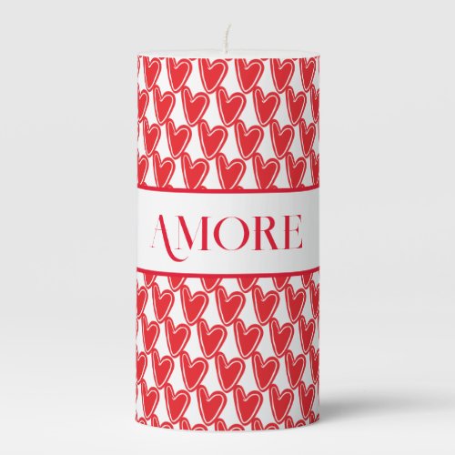 Red Hearts Amore Pillar Candle