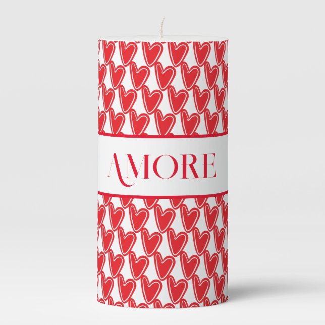 Red Hearts Amore Pillar Candle (Front)