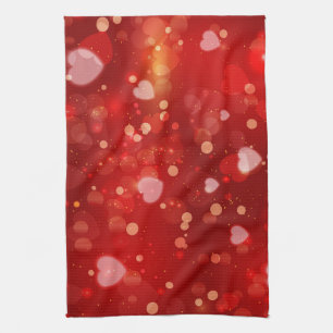 Red Hearts and Bokeh Kitchen Towel