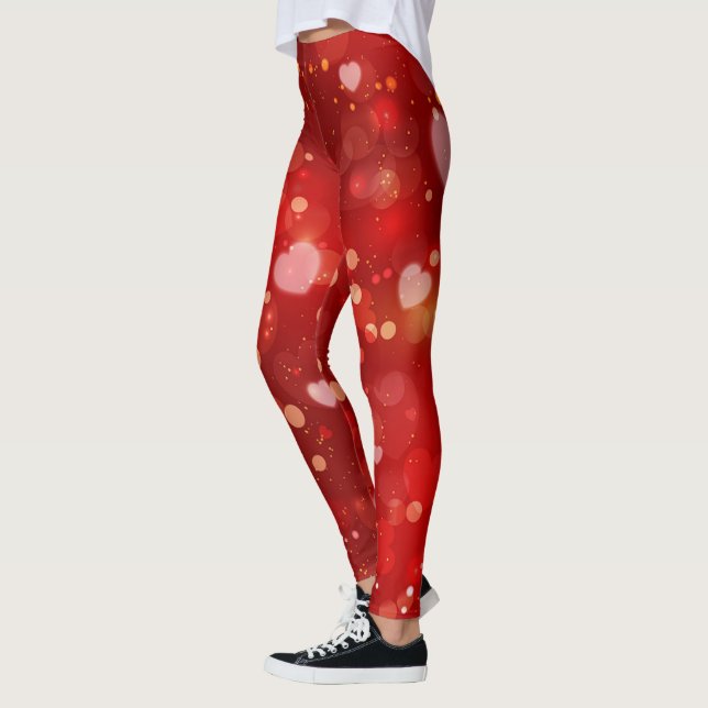 Red Hearts and Bokeh Leggings (Left)