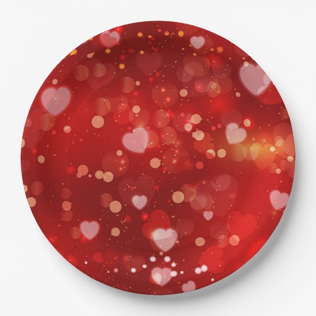 Red Hearts and Bokeh Paper Plates (Front)