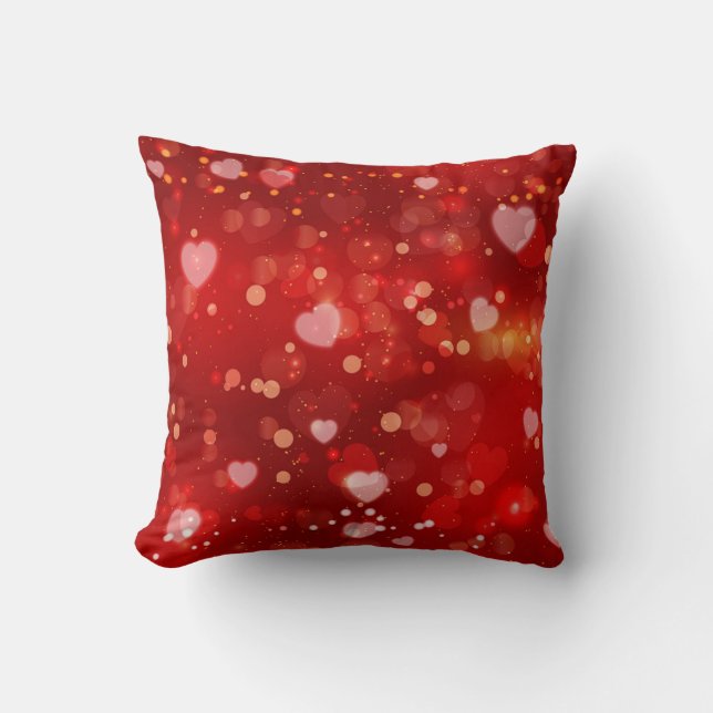 Red Hearts and Bokeh Throw Pillow (Front)
