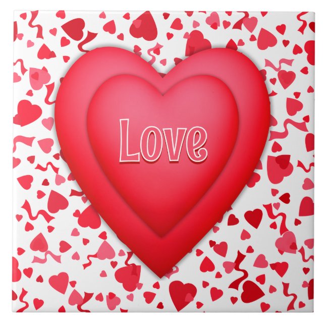 Red Hearts and Confetti Personalized Ceramic Tile (Front)