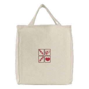 Red Hearts and Cupid Embroidered Canvas Totes