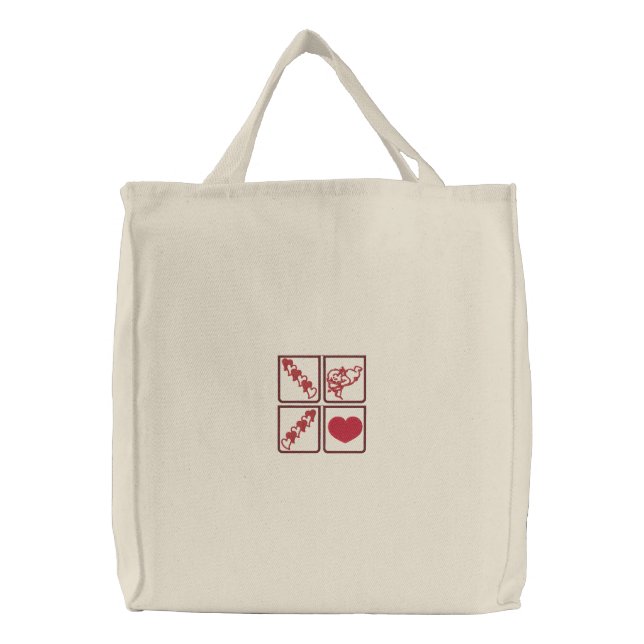 Red Hearts and Cupid Embroidered Canvas Totes (Front)