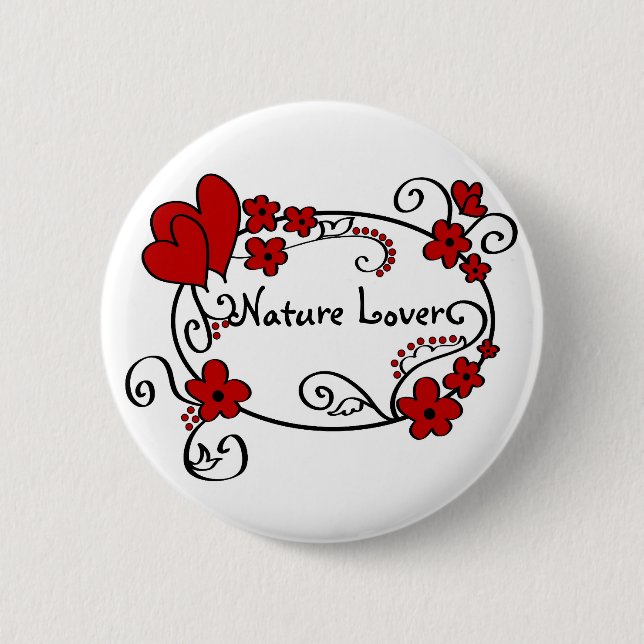 Red hearts and flowers - Button (Front)