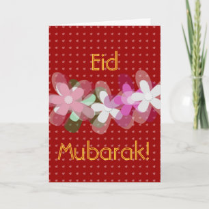 Red hearts and flowers Eid Mubarak Holiday Card