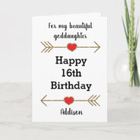 Red Hearts and Gold 16th Birthday Goddaughter Card