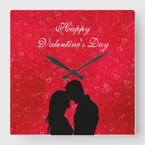 Red Hearts And Illustration of the Couple Square Wall Clock