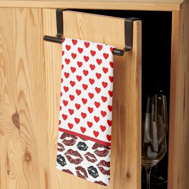 Red Hearts And Kisses  Kitchen Towel (Thirds Fold)