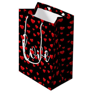 Red Hearts and Love On Black Medium Gift Bag