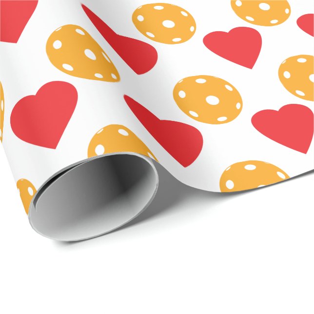 Red hearts and orange pickleballs  wrapping paper (Roll Corner)