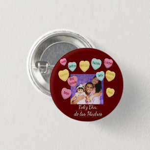 Red Hearts and Photo Message   Mothers day Latina Button