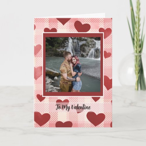 Red Hearts and Pink Plaid Card