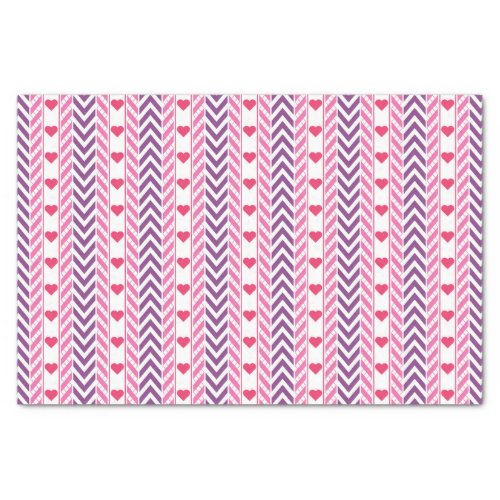 Red Hearts and Purple Chevrons Tissue Paper