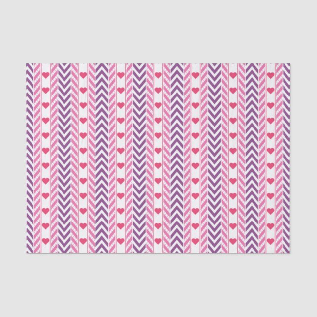 Red Hearts and Purple Chevrons Tissue Paper (Front)