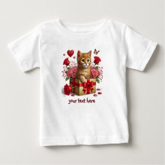 Red Hearts and Roses Ginger Kitten Valentine's Day