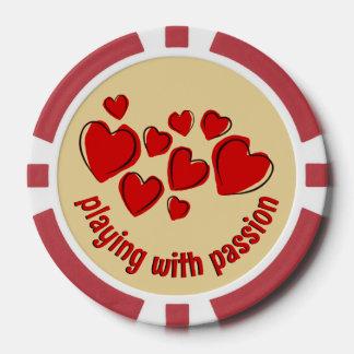 Red Hearts and text Living with passion Poker Chips