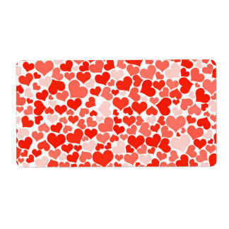 Red Hearts Background Label