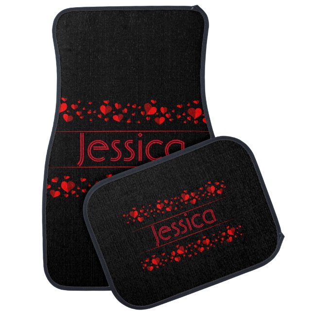 Red Hearts Black Background Car Floor Mat (Set)