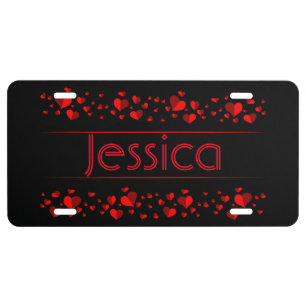 Red Hearts Black Background License Plate