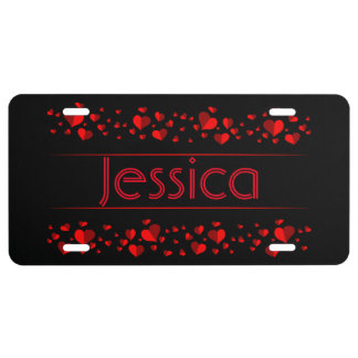 Red Hearts Black Background License Plate