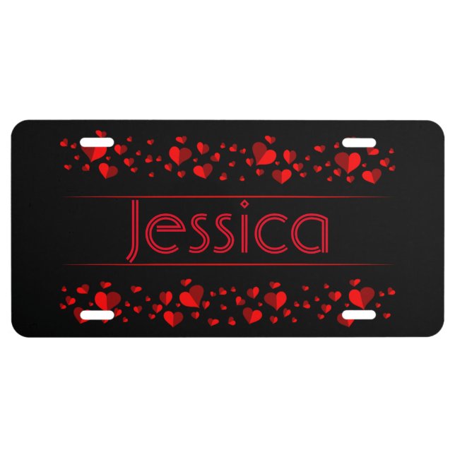 Red Hearts Black Background License Plate (Front)