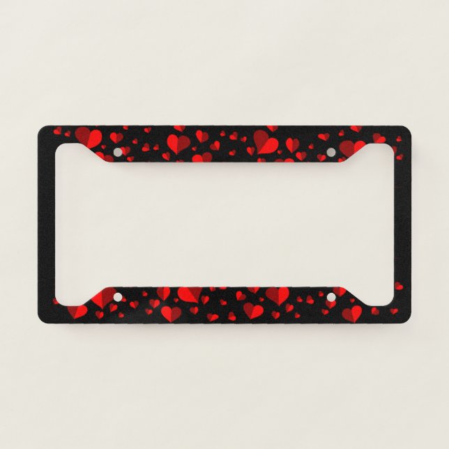 Red Hearts Black Background License Plate Frame (Front)