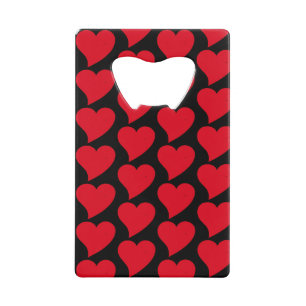 Red Hearts Black Background Personalized Custom Credit Card Bottle Opener