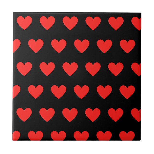 Red hearts black background simple ceramic tile (Front)