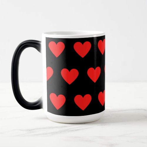 Red hearts black background simple  magic mug