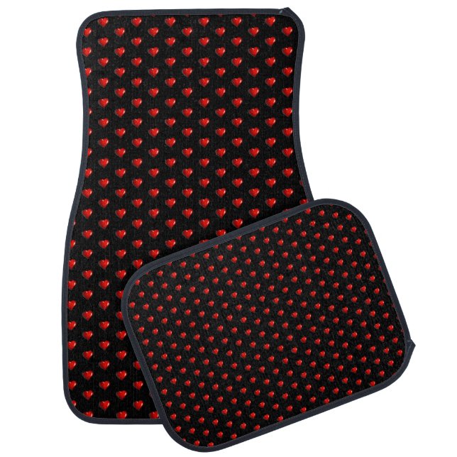 Red Hearts Black Floor Car Mats (Set)