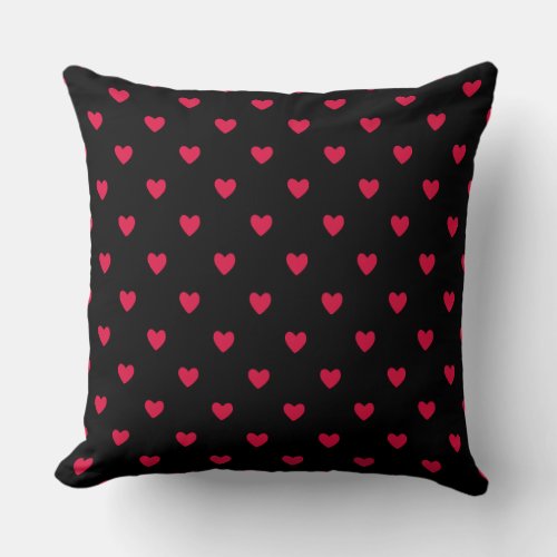 Red Hearts Black Medium Seamless Pattern Throw Pillow