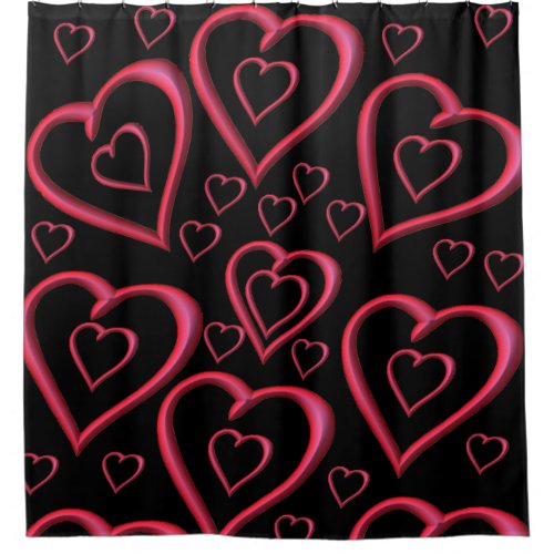 red hearts black showercurtain shower curtain