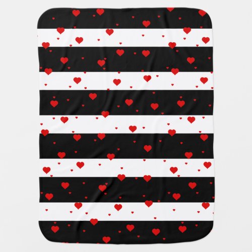 Red Hearts  Black Stripes Seamless Pattern Swaddle Blanket