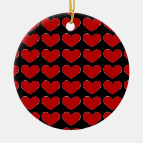 Red Hearts Black White Love Wedding Postage Ceramic Ornament